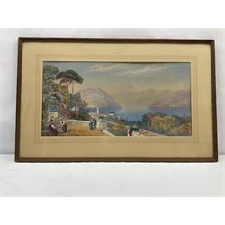Thomas Charles Leeson Rowbotham (British 1823-1875): Italian Lake scene, watercolour signed and dated 1870, 26cm x 53cm