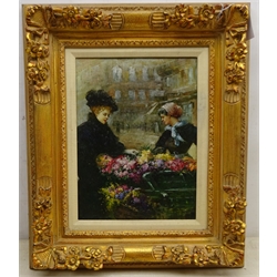  French School (20th century): The Flower Seller, oil on panel unsigned 39cm x 29cm  