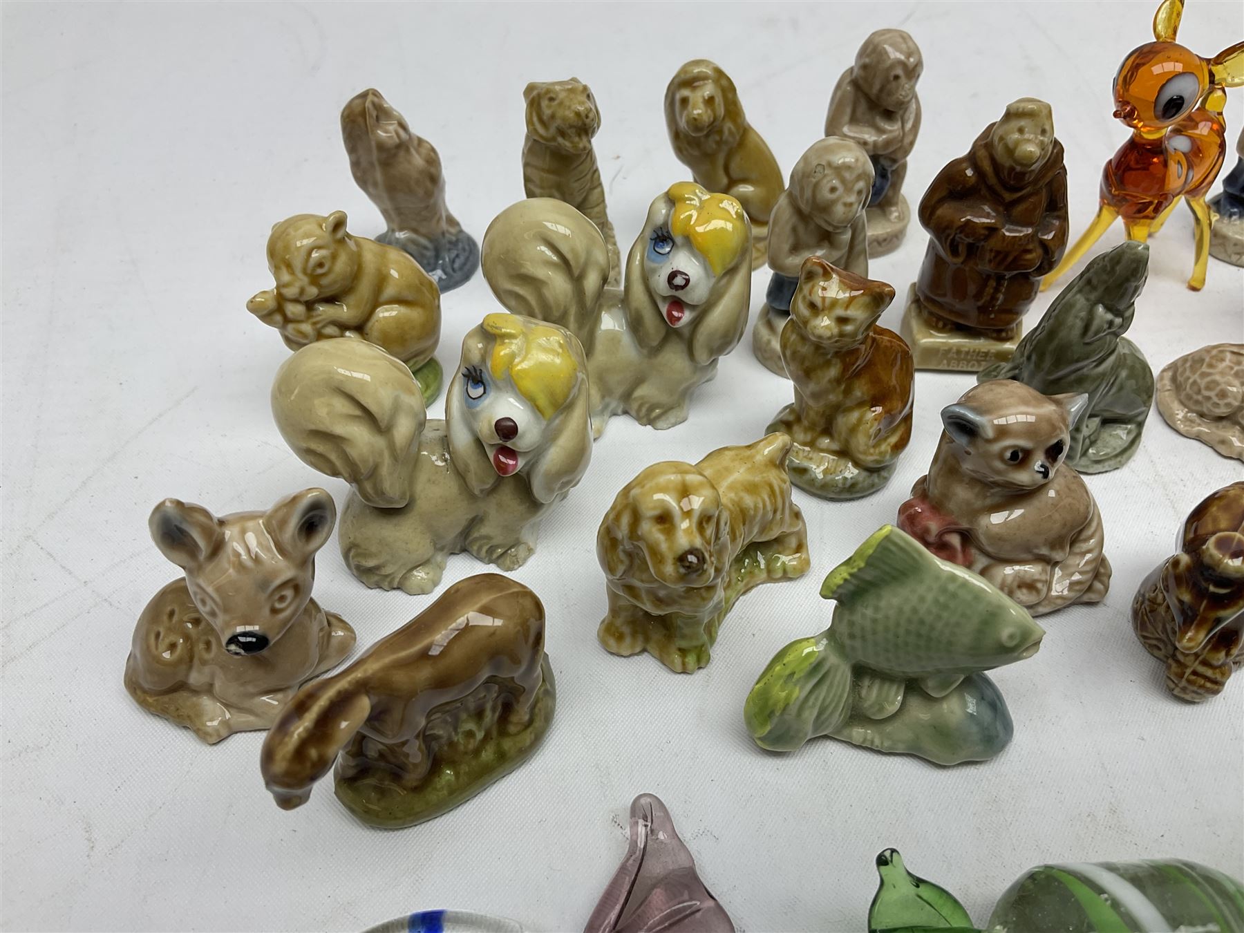 Collection of Wade Whimsies and three hand blown glass deer