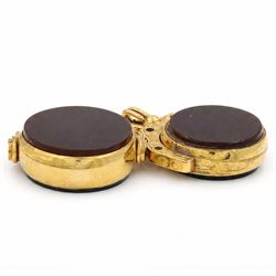 Two 9ct gold bloodstone and agate swivel fobs, Birmingham 1893 and Chester 1910