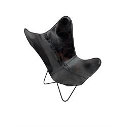 Butterfly Chair, black finish metal frame with stitched slung leather cover