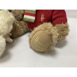 Six Harrods annual teddy bears, dating between 2005 and 2010, including 20th anniversary edition bear, tallest H39cm