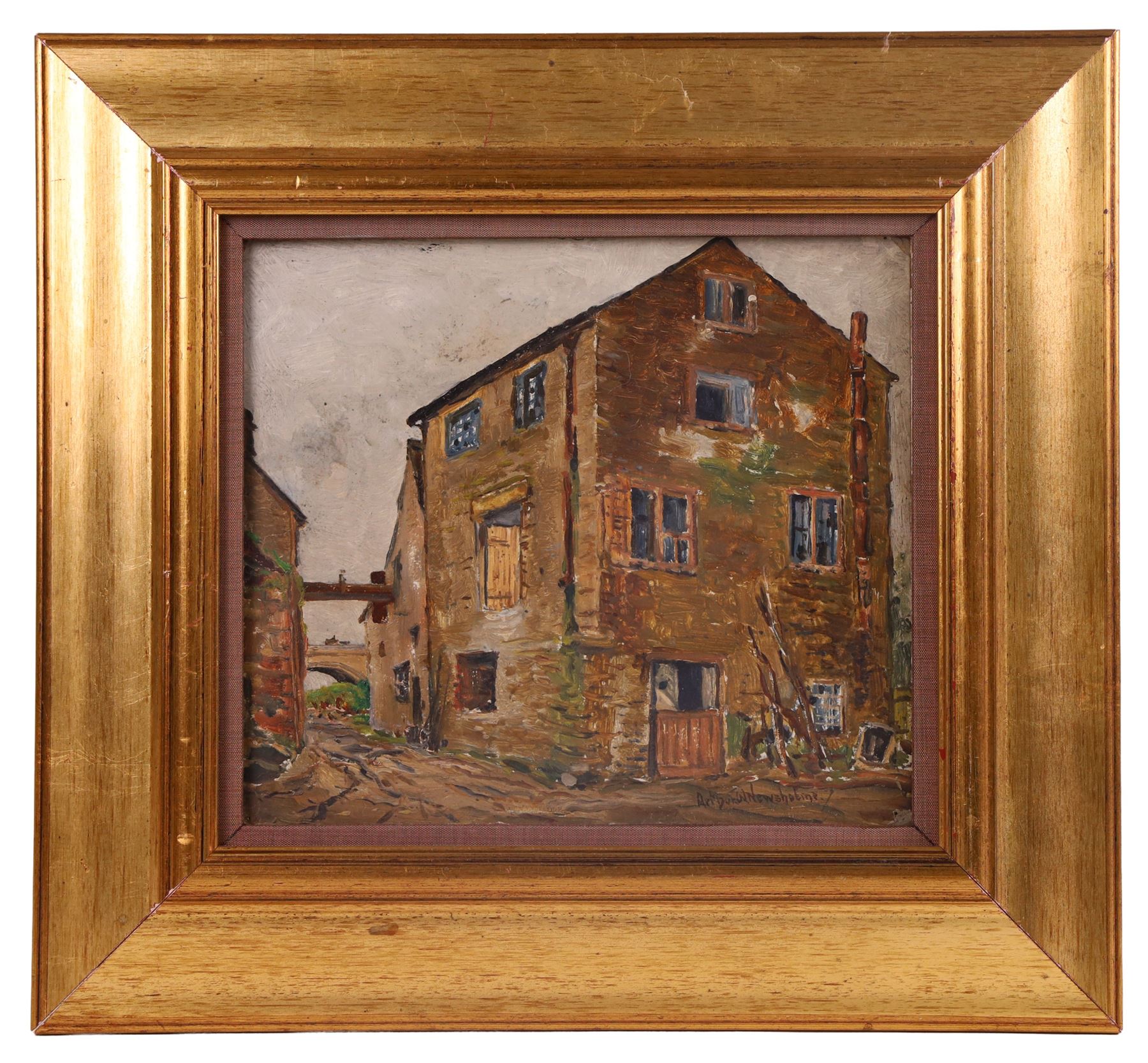 Arthur W Newsholme (Yorkshire 1859-?): 'Ripley Mill', oil on board signed, titled verso 20cm x 23cm