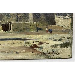 Eugène Alexis Girardet (French 1853-1907): Desert Town, oil on panel signed, indistinctly titled and dated 1877 verso 14cm x 23.5cm