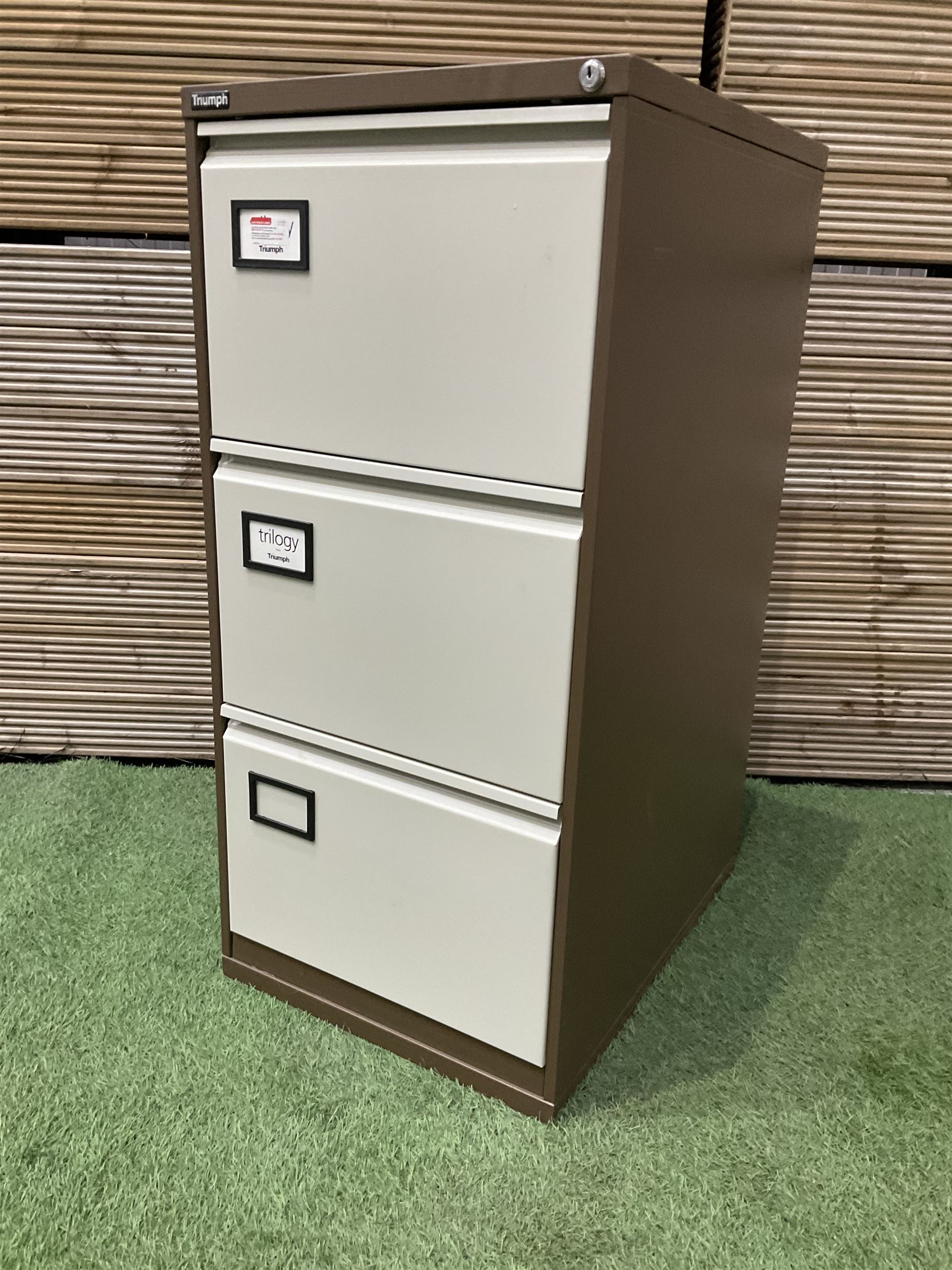 Triumph three drawer filing cabinet - THIS LOT IS TO BE COLLECTED BY APPOINTMENT FROM DUGGLEBY STORAGE, GREAT HILL, EASTFIELD, SCARBOROUGH, YO11 3TX