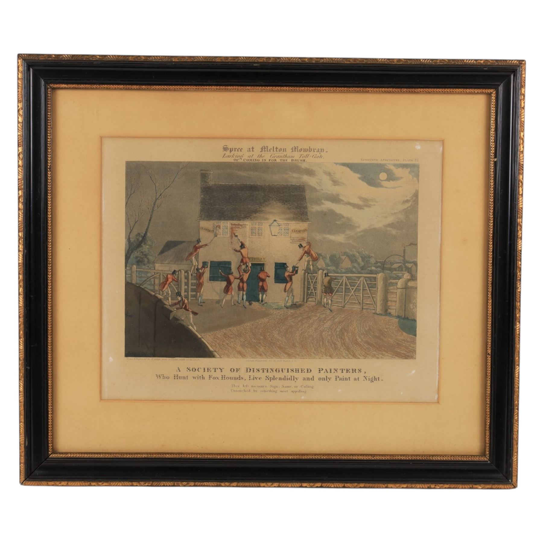 After Henry Thomas Alken (British 1785-1851): 'A Society of Distinguished Painters', coloured engraving 31cm x 40cm