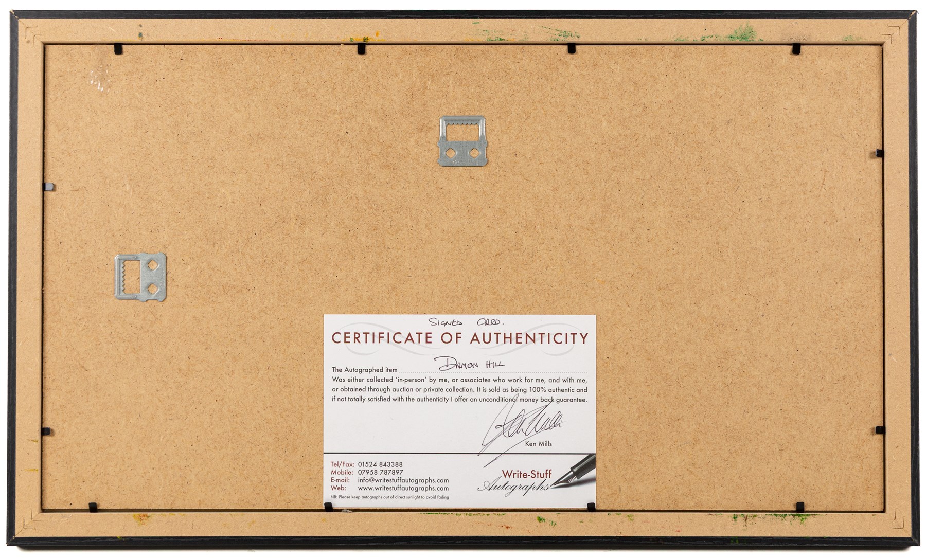 Ten signed Formula 1 photographs, comprising eight Damon Hill examples, Jenson Button and a Nigel Mansell example, nine with certificates of authenticity from Write Stuff Autographs, all framed, largest H47cm, W67cm