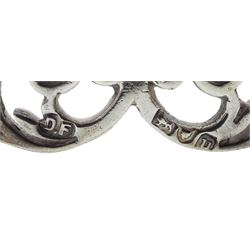 Edwardian silver sovereign holder by A & J Zimmerman Ltd,  Birmingham 1902, silver whistle by John Bettridge, Birmingham 1824, pair of silver knife rests by Josiah Williams & Co, London 1919, silver cheroot holder, Victorian 1889 silver crown, pill box and a silver Middle Eastern embossed mount