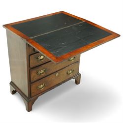 Mid-19th-century Georgian-style burr walnut bachelor's chest with feather-banding, hinged rectangular brushing slide above four graduated long drawers with brass batwing handles and escutcheons, raised on bracket feet  