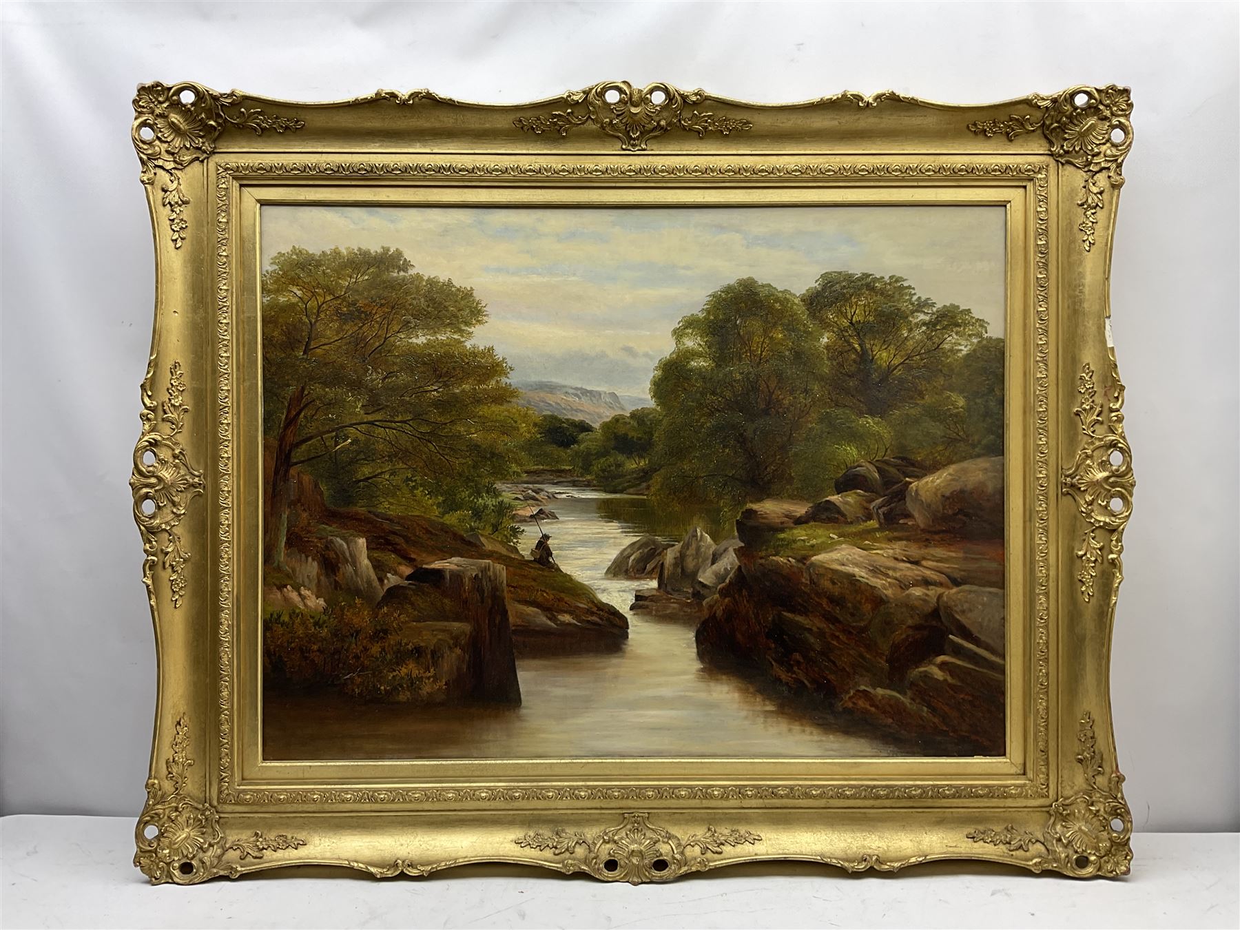 Thomas Spinks (British 1847-1927): 'Fishing on the Lledre' North Wales, oil on canvas unsigned 75cm x 100cm