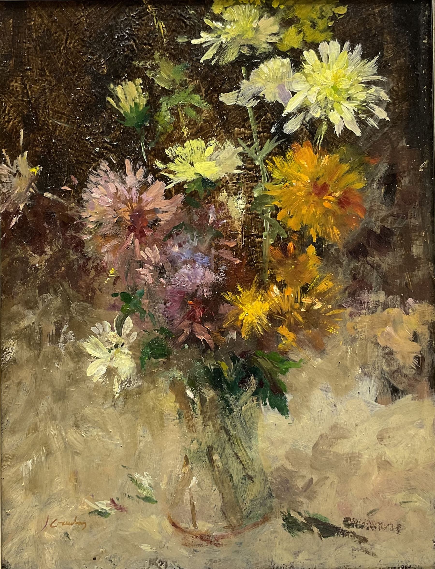 J Crawley (British 20th century): Still Life of Summer Flowers, oil on board signed 40cm x 31cm
Provenance: from the Iris Collett artist's studio collection. Crawley was a fellow artist and friend of Iris Collett