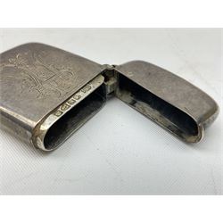 Victorian novelty brass vesta case modelled in the form of a pig holding a money bag, together with a silver vesta, hallmarked 