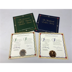  Two Submarine Force US Atlantic Fleet presentation plaques, the first detailed Subron 14, the second USS Abraham Lincoln 602, each H32.5cm, together with five uniform patches, four cap tallies, detailed HSM Tamar (x3), and HMS Ganges, and a set of two limited edition Euro Tunnel commemorative presentation plaques, The Breakthrough 1st December 1990 and Celebration 6th May 1994, D27cm, complete with original certificates.  