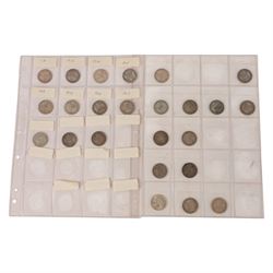 Approximately sixty-five Great British pre-1920 silver shilling coins, and five pre-1920 florin coins