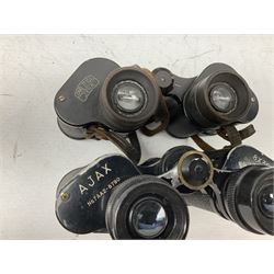 Twelve pairs of binoculars to include BWCF 7x35 Extra Wide Angle, Carl Zeiss Jena Delturis 8x24, Carl Zeiss Jena Jenoptem 8x30W, Chinon Countryman 10x50,  Ajax 8x30, Regent 16x50, etc,  some with cases