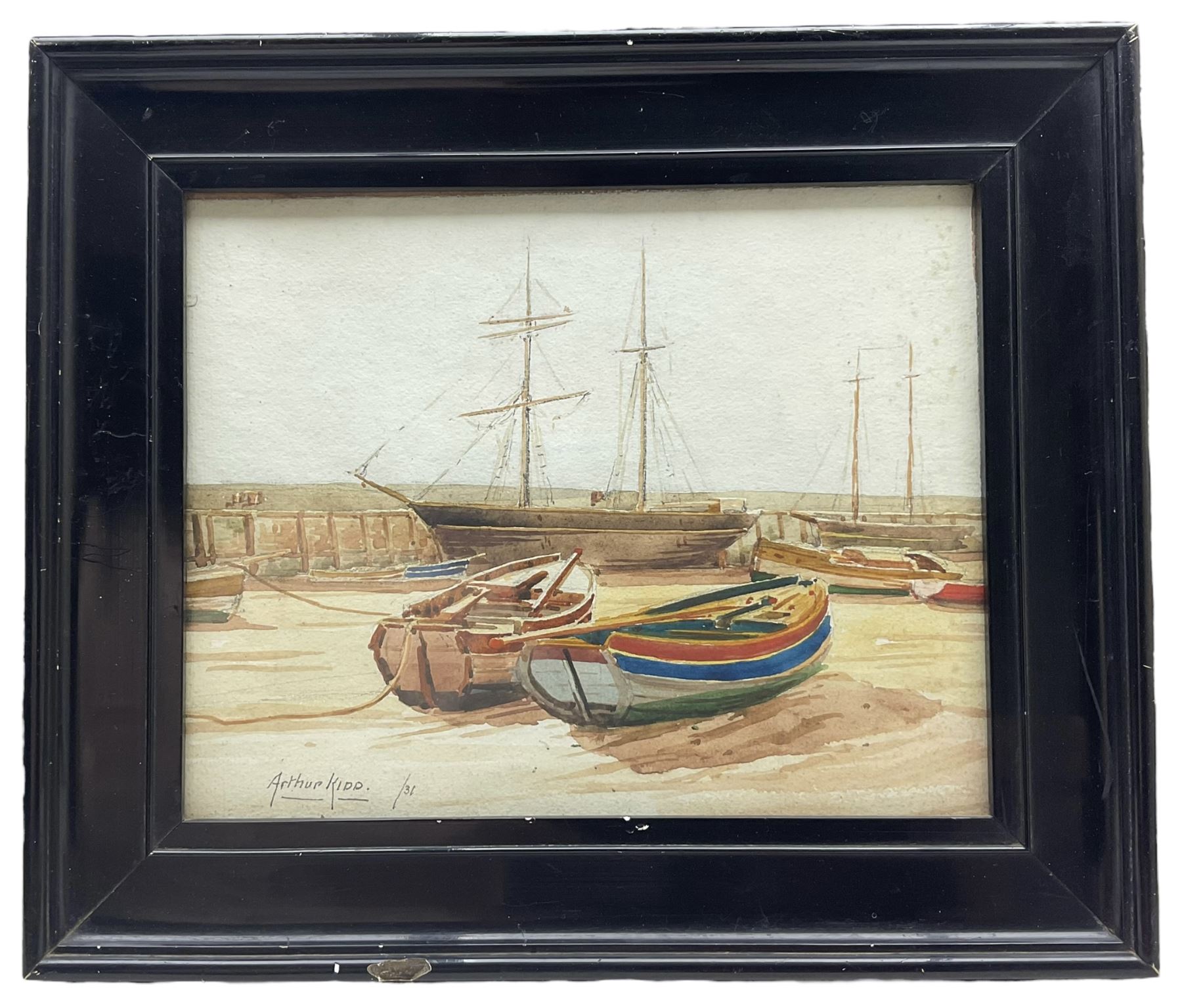 English School (19th century): Scalby Mills Hotel and Beck - Scarborough, oil on board unsigned; Scarborough South Bay, oil on canvas by a different hand unsigned; Arthur Kidd: Boats in Scarborough Harborough, watercolour signed and dated '31, max 16cm x 24cm (3)