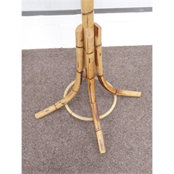  Mid 20th century bamboo hat and coat stand, scrolled top with shaped hangers, on splayed supports, H177cm  