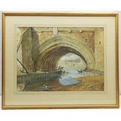 English School (19th/20th century): Under the Bridge, watercolour bearing signature and date 'J Varley 1803', 40cm x 55cm