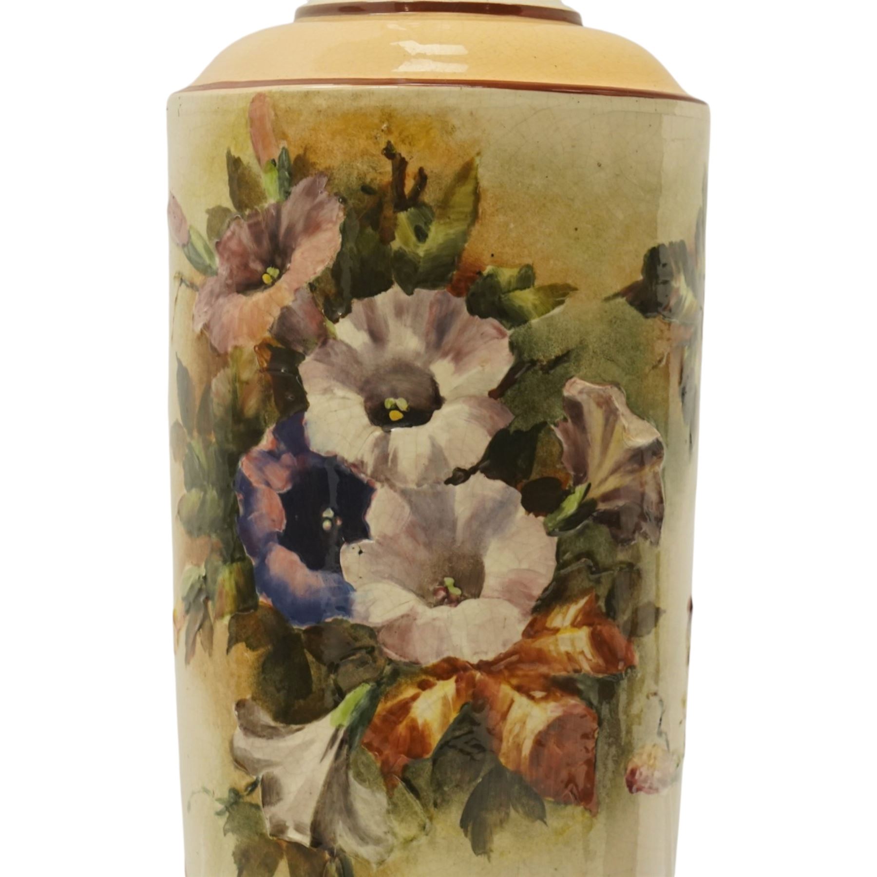 Late Victorian Tooth & Co Bretby floor vase  decorated with large sprays of flowers, incised signature H94cm 