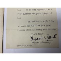 CHURCHILL WINSTON S.: (1874-1965) British Prime Minister 1940-45, 1951-55. Nobel Prize winner for Literature, 1953; post-WW2 T.L.S., to Miss Maclellan from Elizabeth Gilliatt Private Secretary thanking her on behalf of Churchill 