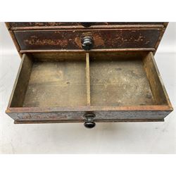 Early 20th Century Dewhurst table top chest, decorated with gilded 'Dewhurst's Sylko Machine Twist Strong Lustrous' lettering above six long drawers with names and numbers of cotton also detailed in gilt, H39cm