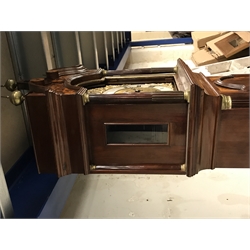 Early 19th century inlaid and cross banded mahogany London style longcase clock, brass arched dial, Roman and Arabic numerals, second and month subsidiary, lattice spandrel, eight day movement, automatic night time silent and strike mode, H242cm (two weights and pendulum)