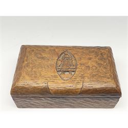 'Gnomeman' tooled oak trinket box, the hinged lid relief carved with gnome signature, by Thomas Whittaker of Littlebeck