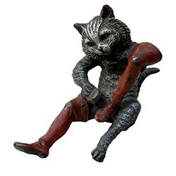 After Franz Bergmann (1861-1936): Austrian cold painted bronze figure of Puss in Boots, with Bergmann type mark beneath, H8cm 