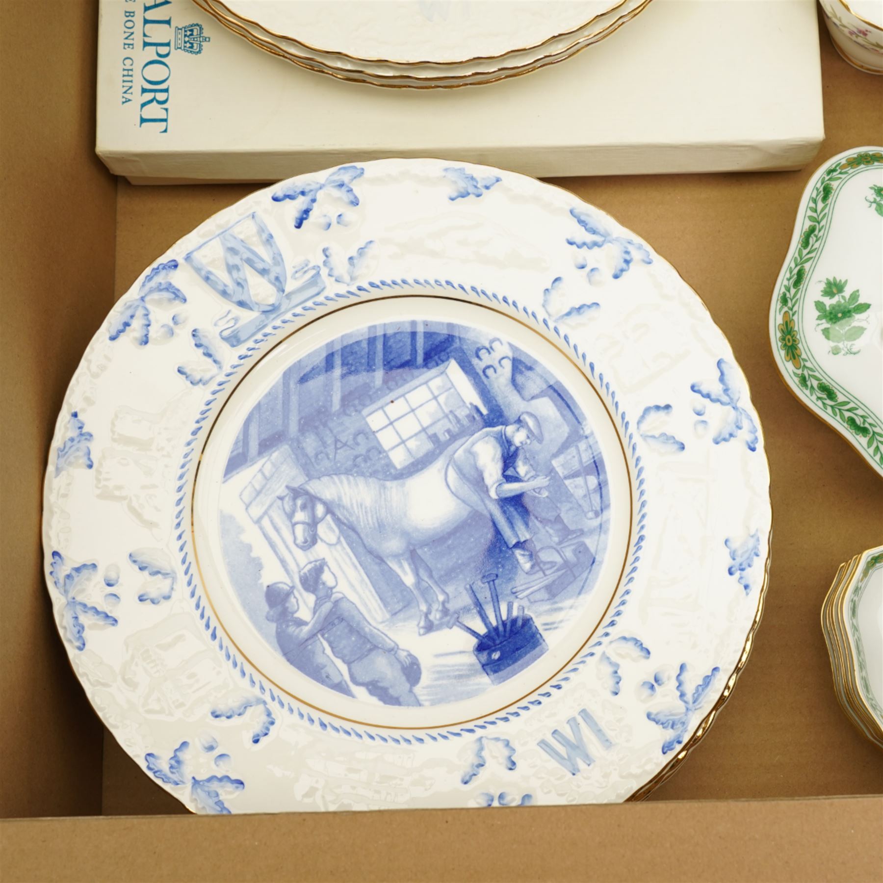 Wedgwood Jasperware style cheese dome and cover, with other Wedgwood jugs, Royal Worcester turquoise pattern tea wares, Crown Devon plates etc