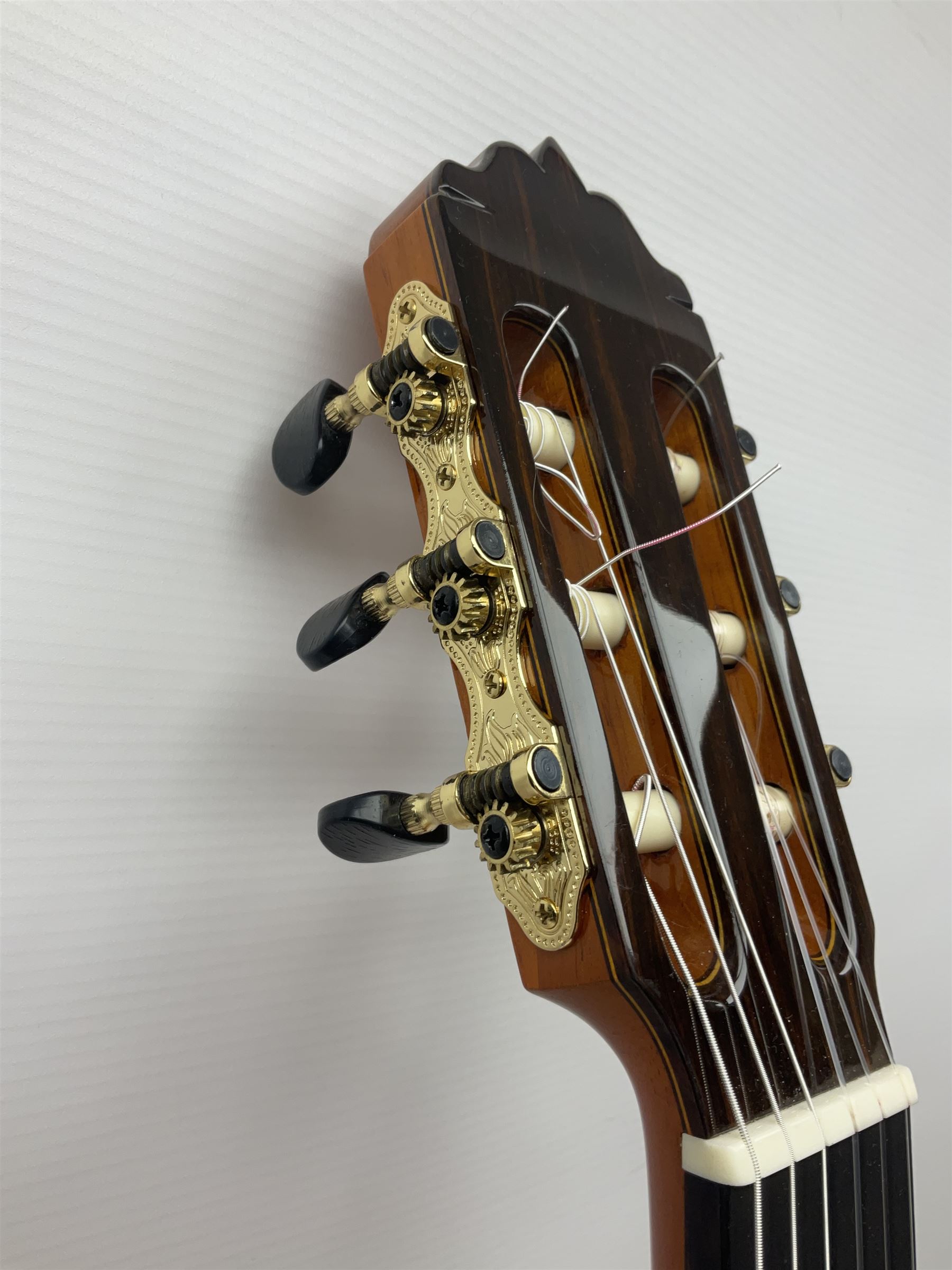 2019 A. Burguet Valencia hand made Flamenco guitar model IF-001 with spruce top and cypress wood back and sides; bears maker's label, L98cm; in original Burguet fitted hard carrying case