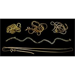 Five 9ct gold necklace chains
