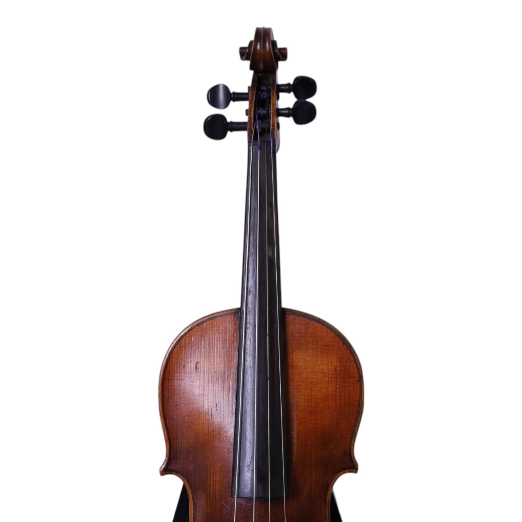 19th century violin, bearing indistinct label to interior, with single piece back, with bow contained within fitted case, violin L60cm