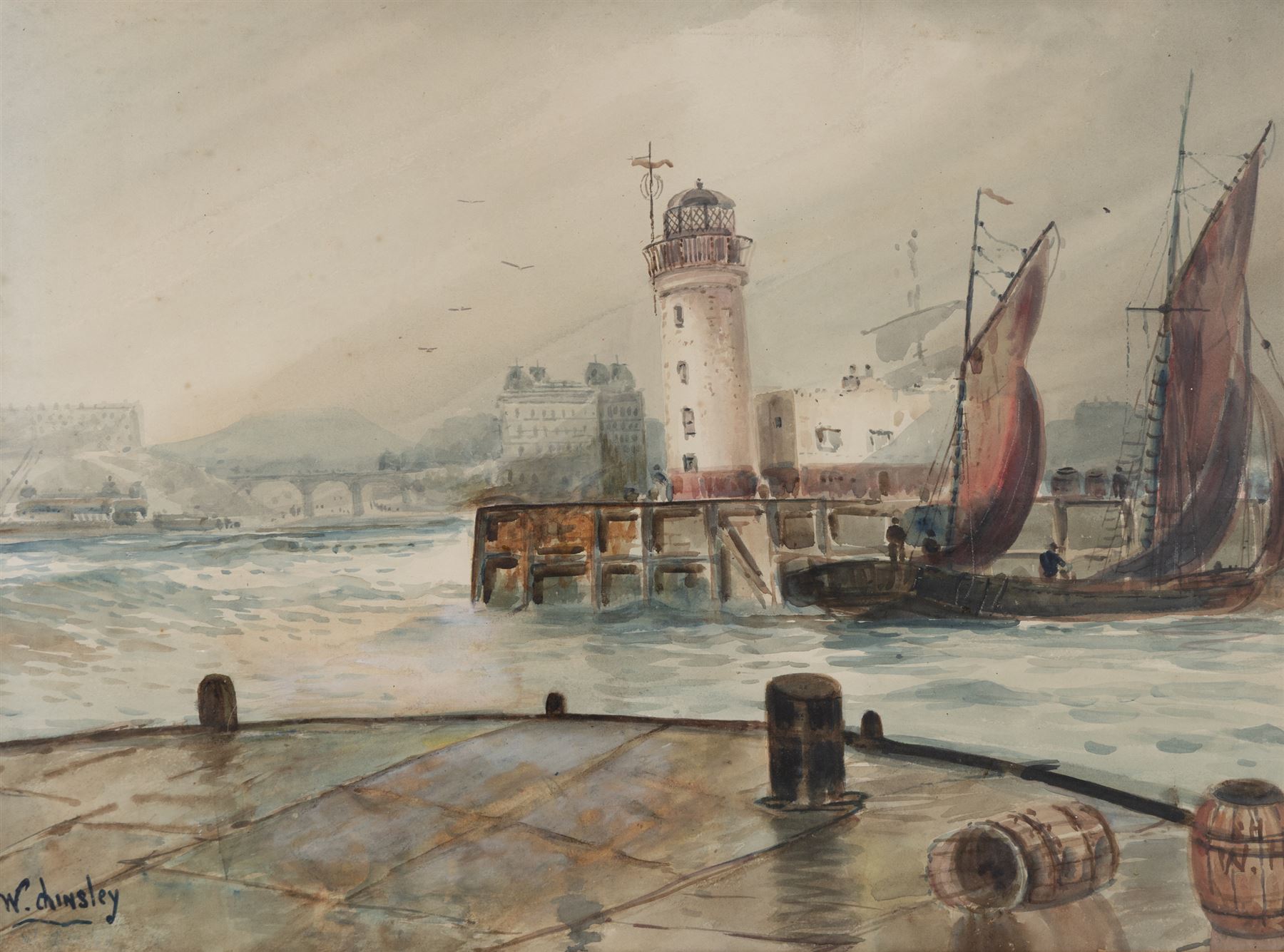 Walter Linsley Meegan (British 1859-1944): Scarborough Harbour, watercolour signed 35cm x 46cm 