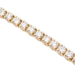 18ct rose gold round brilliant cut diamond line bracelet, stamped 750, total diamond weight approx 3.00 carat