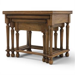 Barker & Stonehouse - Flagstone nest of three tables, inset stone and mango wood, raised on turned supports