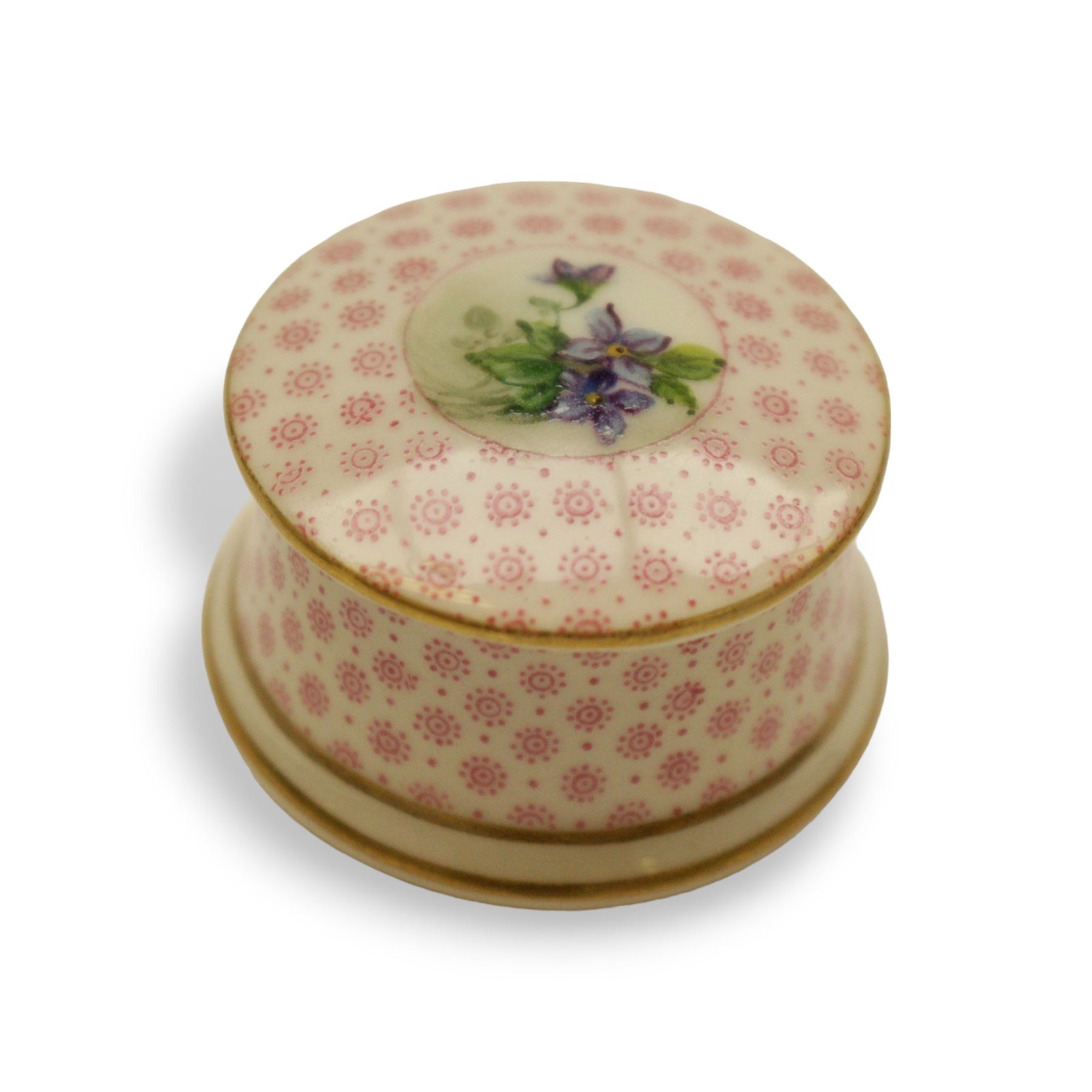 Royal Worcester pill box, decorated with forget-me-nots to the lid, together with two others 