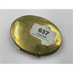 18th century silver plated oval snuff box with tortoiseshell lid inlaid with silver and mother of pearl 