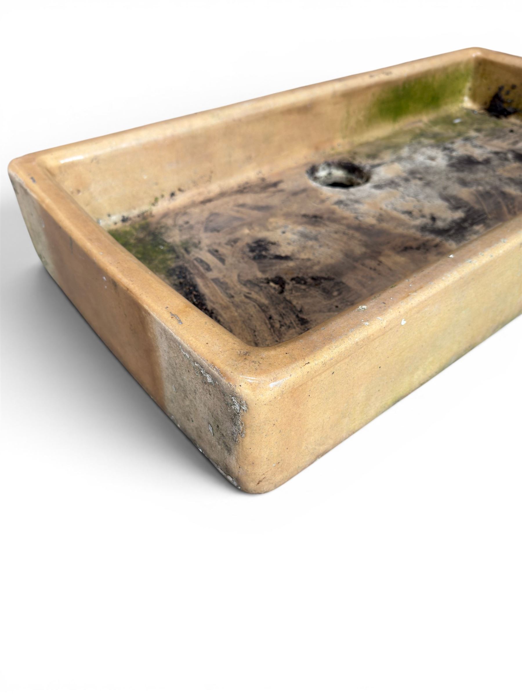 Victorian glazed terracotta shallow sink, rounded top and corners