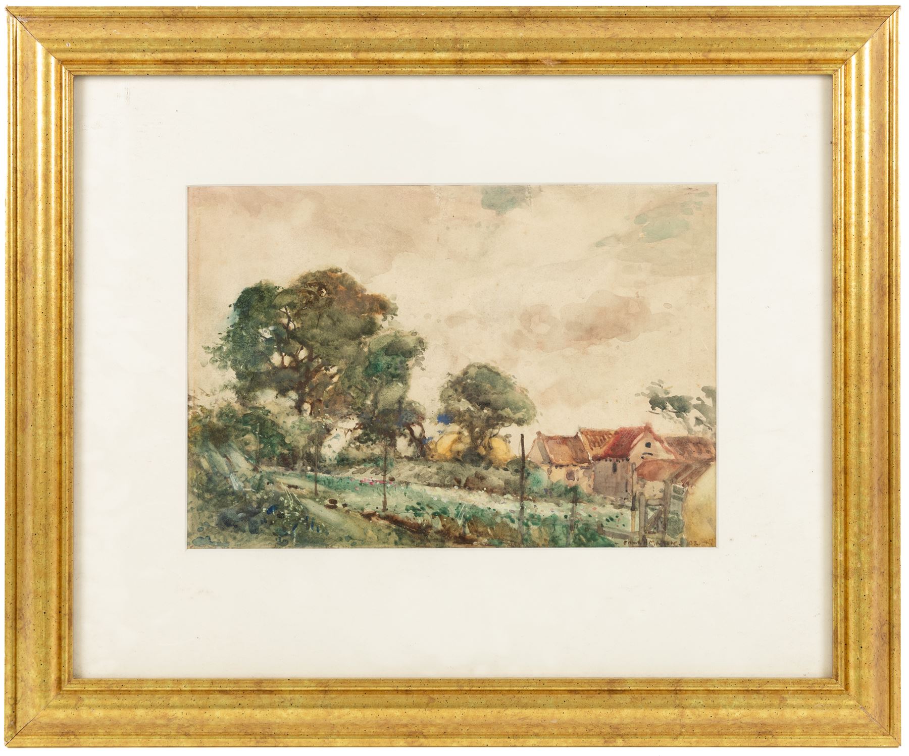 Frank Henry Mason (Staithes Group 1875-1965): Farmstead near Hinderwell, watercolour signed and dated '08, 24cm x 35cm