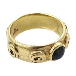 9ct gold bezel set moss agate ring by Jacqueline Warrington, hallmarked
