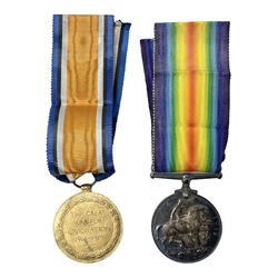 Pair of WWI medals, comprising British War medal and Victory medal, both with ribbons