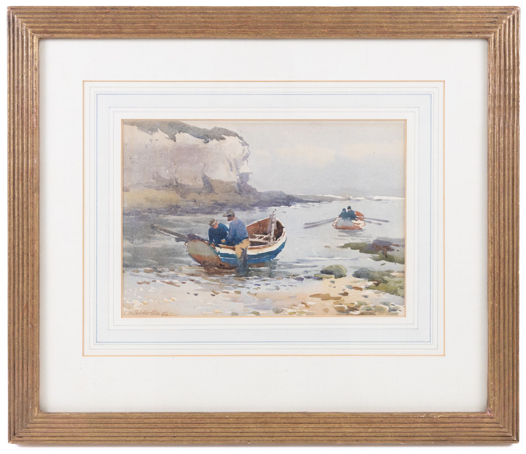 Charles William Adderton (British 1866-1944): Flamborough Boats, watercolour signed and dated '96, 17cm x 24.5cm 