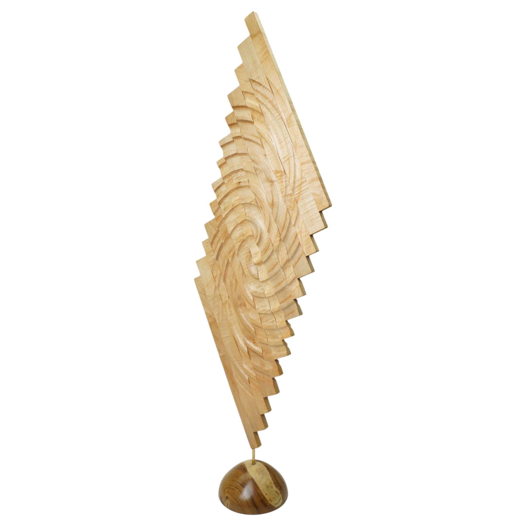 Chris Redfearn of Halifax - carved sycamore and laburnum wood sculpture, of staggered contemporary form, signed to base, H114cm
