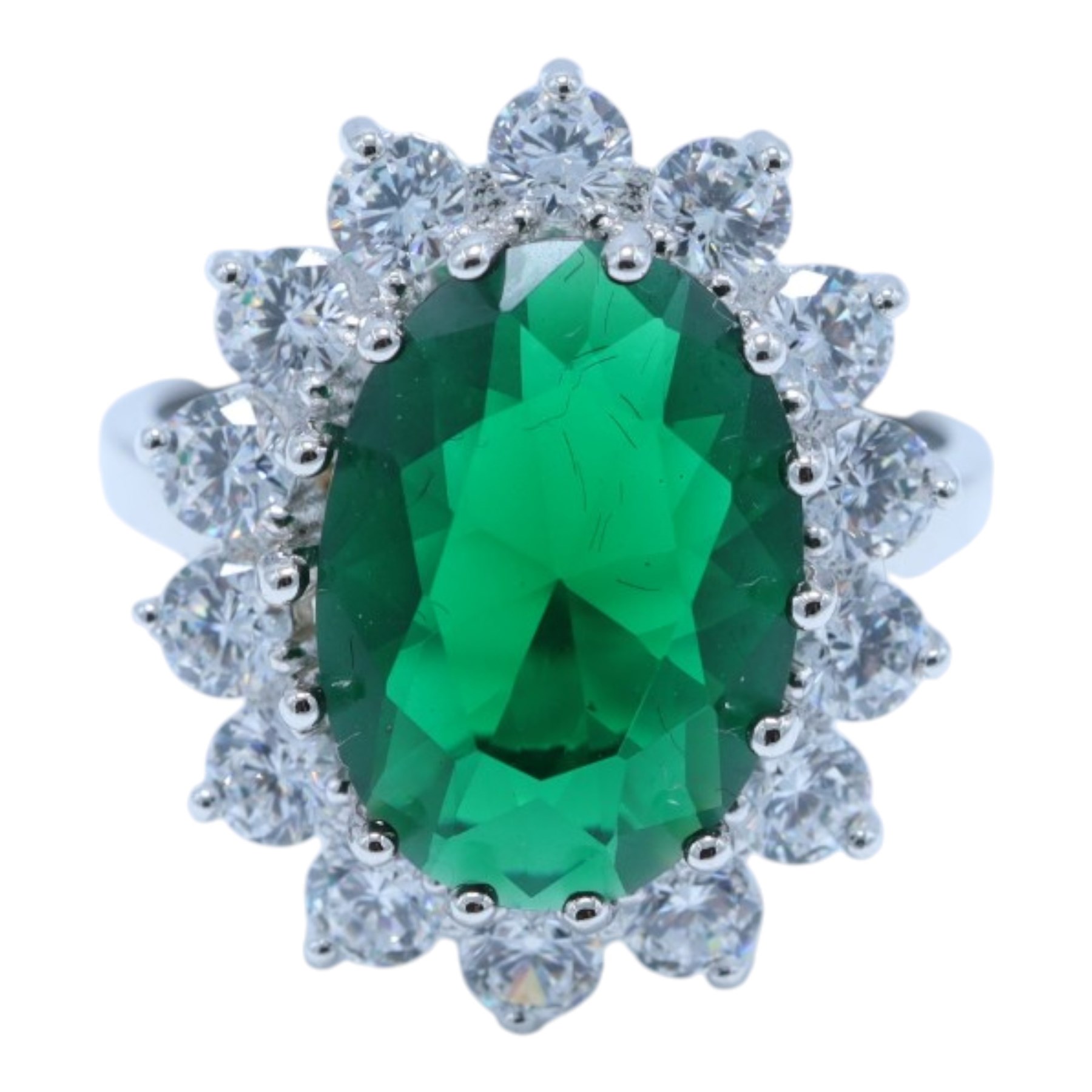 Silver green stone ring, boxed