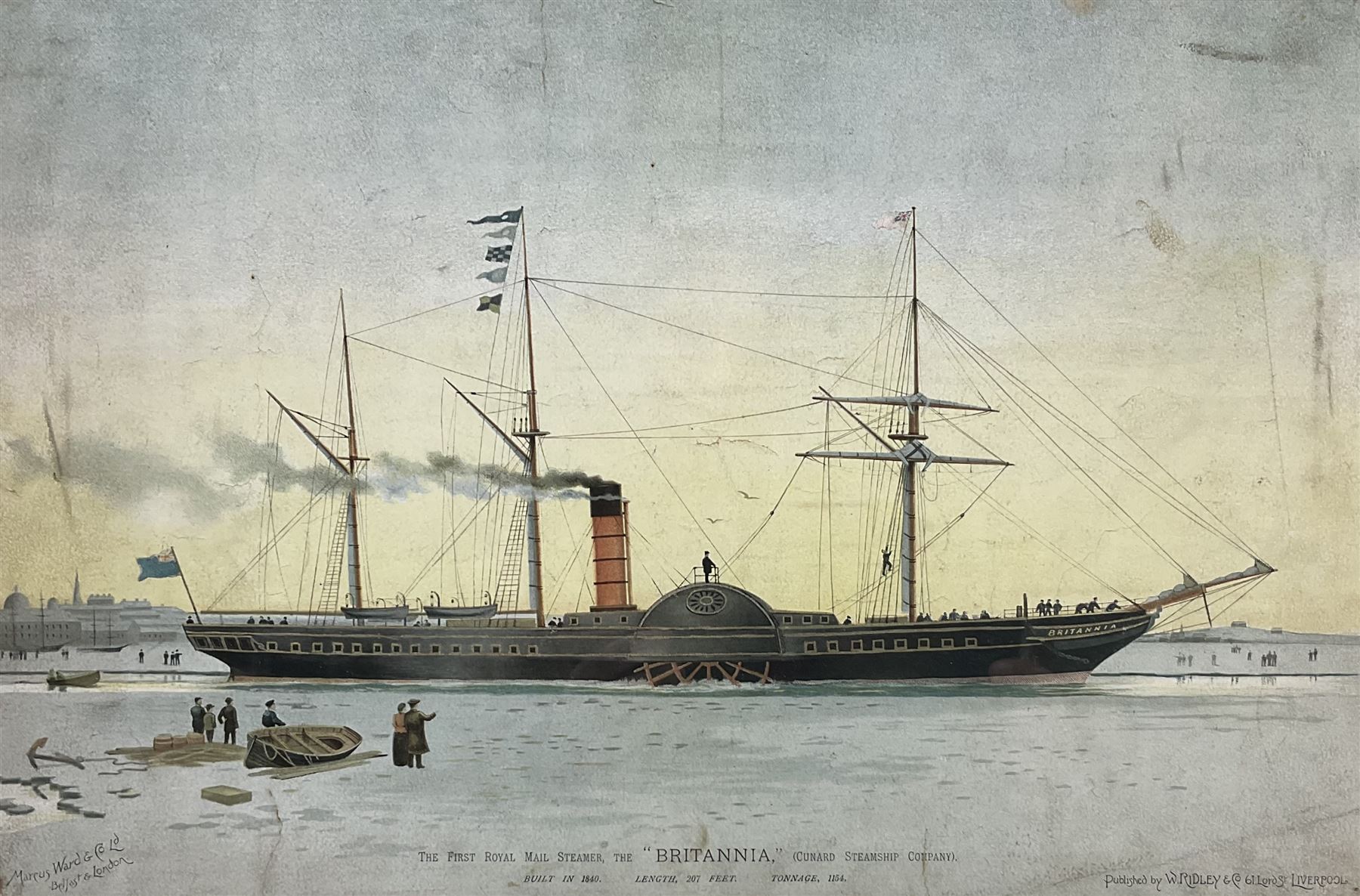 'The First Royal Mail Steamer - the Britannia (Cunard Steamship Company)', mid 19th century chromolithograph pub. Marcus Ward and Co ltd 30cm x 45cm
Provenance: Formerly with Christian Leslie Dyce Duckworth