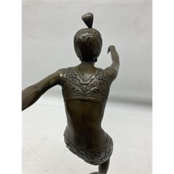 Art Deco style bronze figure of a dancer, on socle base, with foundry mark H37.5cm