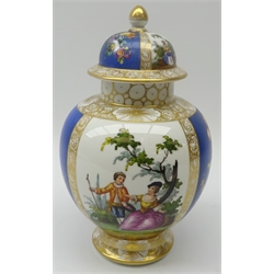  Helena Wolfsohn porcelain jar and cover painted with floral and figural panels, H25cm   