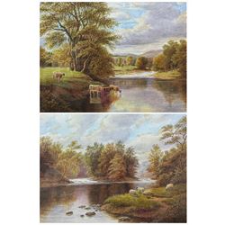 John Cecil Lund (British 1932-): Bolton Abbey and the River Wharfe, pair watercolours signed with monogram and titled 25cm x 30cm (2)