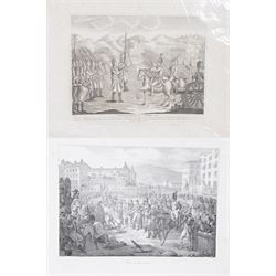 Two 19th Century engravings, depicting Napoleon meeting the Italian forces march, 1812  an...
