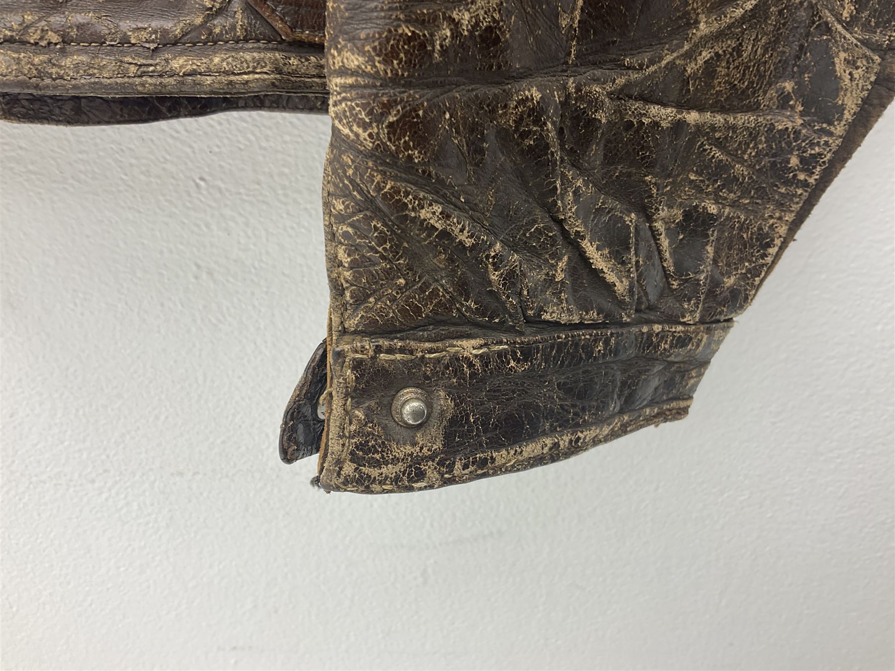 German Luftwaffe Hartmann leather jacket with tartan pocket linings, pocket zip pulls marked 'Eclair Bte.S.G.D.G.'